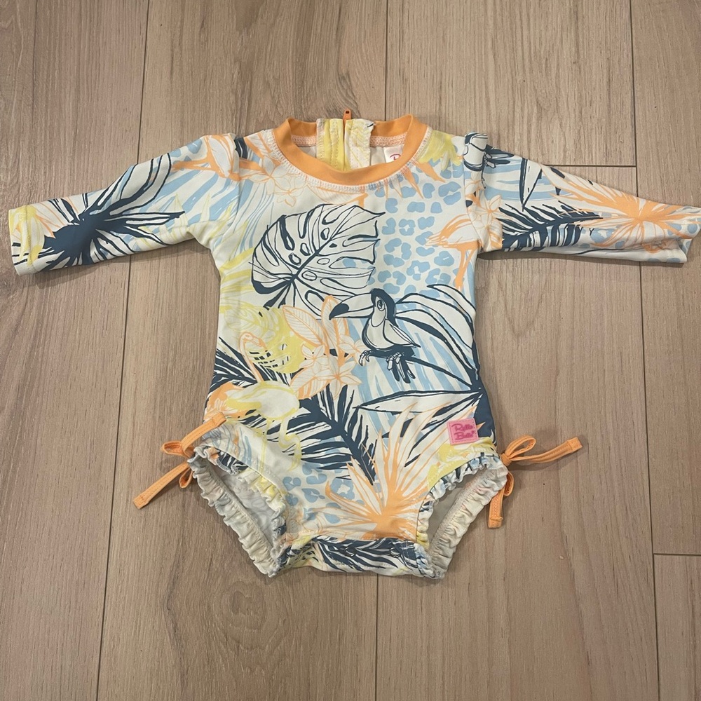 Ruffle Butts birds of paradise - Long Sleeve Baby Girl Bathing Suit